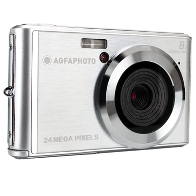 AGFA PHOTO Realishot DC5500 - Appareil Photo Numérique Compact, 24 MP, Ecran LCD 2,4'', Zoom Digital 8x, Vidéo HD 720p, Mémoire Externe SD, Batterie Lithium - Silver