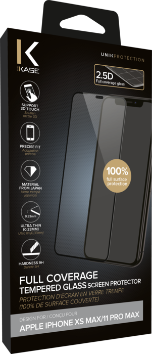 Protector de pantalla de vidrio templado (100% de cobertura de superficie) para Apple iPhone XS Max/11 Pro Max , Negro