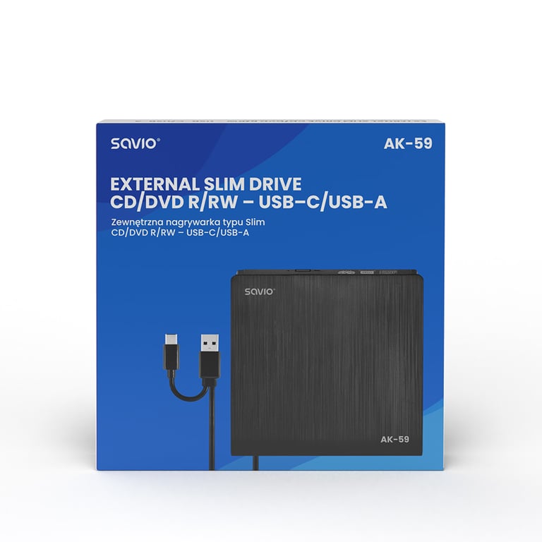 Savio AK 59 External slim CDDVD Recorder RRW USB CUSB A lecteur de disques optiques DVD±RW Neuf - vue 2