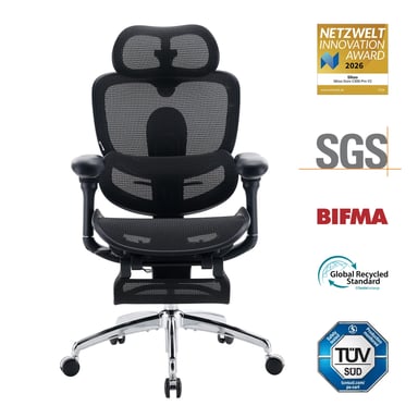 Doro C300 Pro V2 Sedia ergonomica – Supporto lombare auto-adattivo 2.0, Schienale SynchroFlex, Poggiatesta 3D ampio, Braccioli 8D, Inclinazione 135°, Profondità seduta regolabile, Poggiapiedi, 150 kg max, Nero