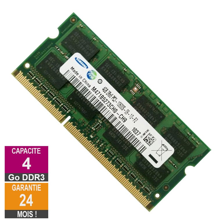 Barrette Mémoire 4Go RAM DDR3 Samsung M471B5273CH0 CH9 SO DIMM PC3 10600 1333MHz 2Rx8 - vue 2