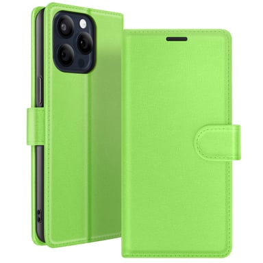 Zanaé Funda tipo cartera para iPhone 15 Pro Max con soporte y lengüeta magnética Verde