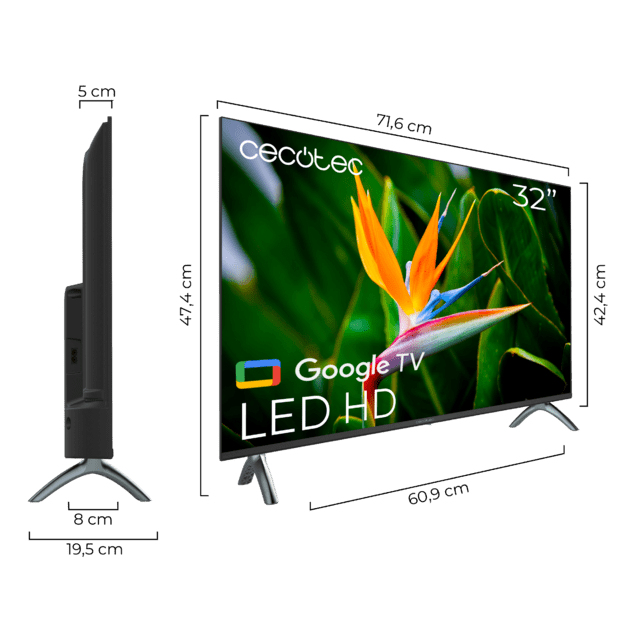 Cecotec Smart TV TV LED 32 Pouces Résolution HD Série A4 ALH40032S. Google TV OS Dolby Audio HDR10 ROM Bluetooth Google Voice Assitant et Chromecast - vue 3