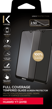 Protector de pantalla de cristal templado (100% cobertura de superficie) para Huawei Y7 2019, Negro