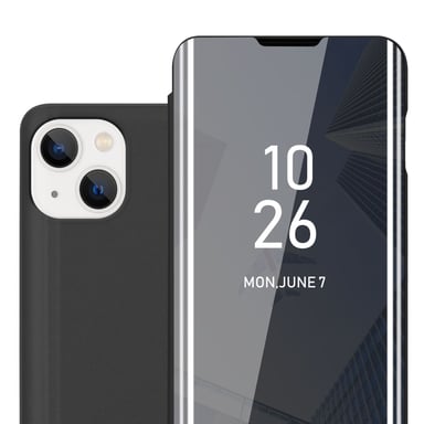 Coque pour Apple iPhone 14 en TOURMALINE NOIR Clear View Housse de protection Étui de protection miroir avec fonction de support Protection à 360 degrés