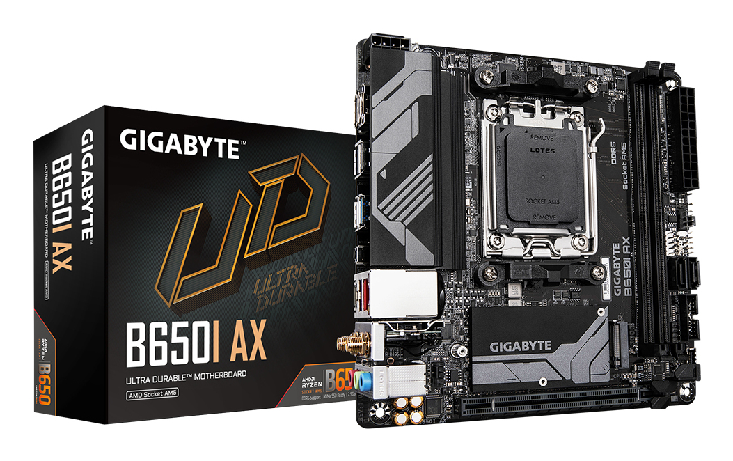 GIGABYTE B650I AX Carte mère AMD Ryzen série 9000 VRM 5+2+1 phases jusqu'à 6400 MHz DDR5 OC 1xPCIe 4.0 .2 LAN 2 5 GbE WIFI 6E USB 3.2 Gen 2 Neuf
