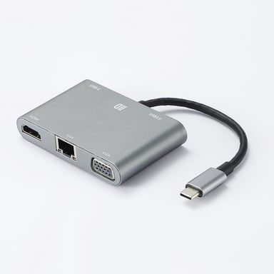 Concentrador USB-C universal - 5 puertos: USB 3.0 + USB-C (PD, transferencia y carga de hasta 100 W) + RJ45 (1 Gbit/s) + HDMI 4K + VGA (hasta 1080p) - Color plata