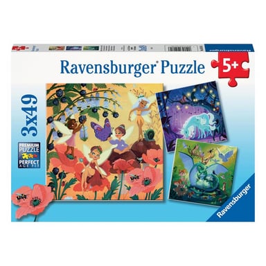 Puzzles Mágicos : Unicornio, Dragón y Hada - 3x49 piezas