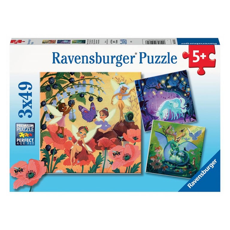 Puzzles 3 x 49 pièces : Licorne dragon et fée Ravensburger France - vue 3
