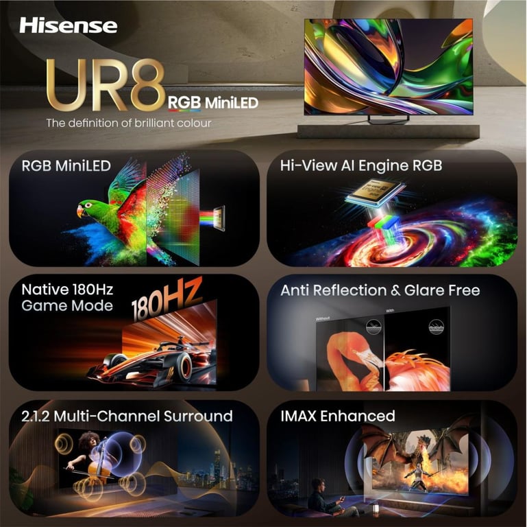 TV Hisense RGB Mini LED 4K 75UR8S 189 cm 2026 - vue 5