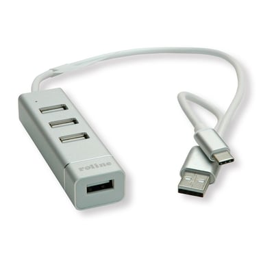 ROLINE 14.02.5037 hub de interfaz USB 2.0 480 Mbit/s Plata, Blanco