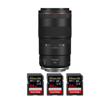 Objetivo Canon RF 100mm f/2.8L Macro IS USM + 3 SanDisk 64GB Extreme PRO UHS-II + Ebook ''20 consejos para fotos que impactan''