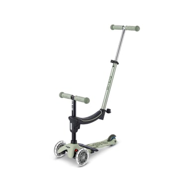 Patinete evolutivo Micro Mobility Mini Micro Deluxe Rock & Go LED 6-en-1 asiento basculante ruedas LED Verde salvia