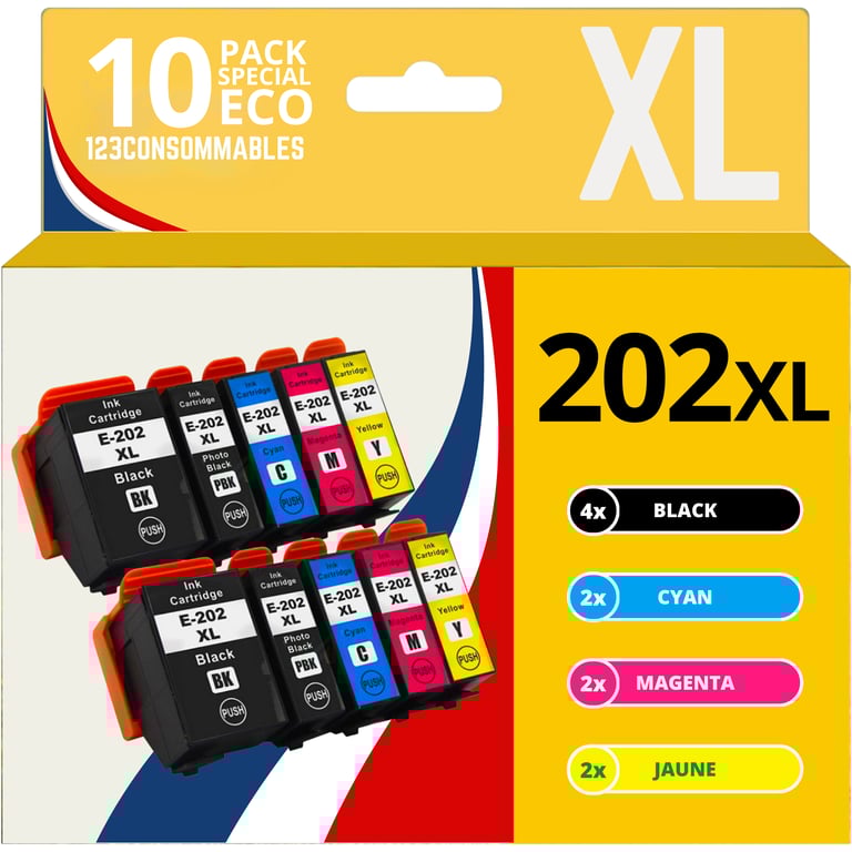 123CONSOMMABLES 202XL Pack cartouches d'encre Compatible avec Epson 202 202XL pour imprimante Expression Premium XP6100 XP6005 XP6105 pack de 5 Neuf