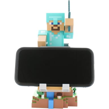 Figurine Minecraft Steve Armure Diamant - Cable Guys - Support écouteurs, smartphone ou petit accessoire - 20 cm