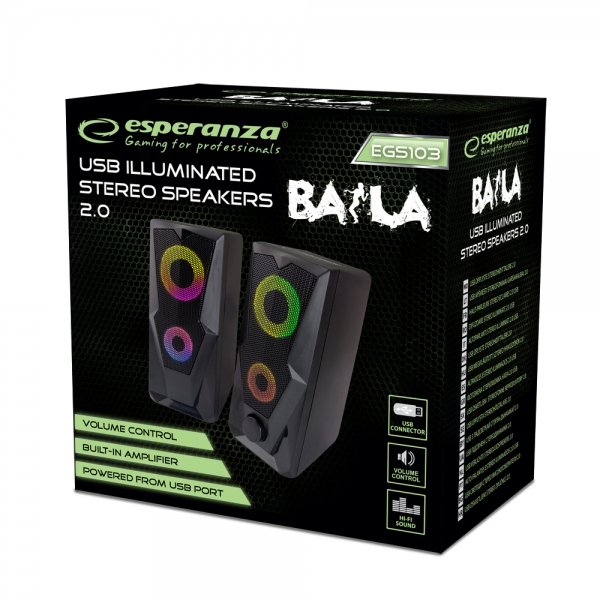 Haut-Parleur Esperanza BAILA – Avec Fil, 6 W, Enceintes Gaming 2.0 USB LED - vue 2