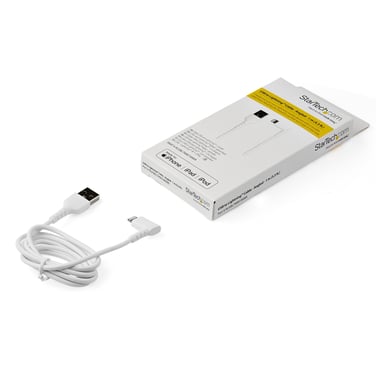 StarTech.com Cable Resistente USB-A a Lightning de 1 m - Blanco -Acodado en un Ángulo de 90° a la Derecha - Cable de Carga y Sincronización USB Tipo A