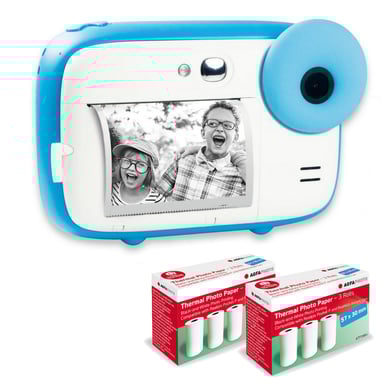 AGFA PHOTO Pack Realikids Instant Cam + 6 rouleaux Papier Thermique ATP3WH supplémentaires - Appareil Photo Instantané Enfant, Ecran LCD 2,4', Batterie Lithium, Miroir Selfie et filtre photo - Bleu
