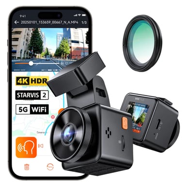 VANTRUE E1 Pro 4K Mini Dashcam Avant, Caméra Voiture avec Vision Nocturne STARVIS 2 Plate Pix™ HDR, WiFi 5 GHz Intégré, GPS, Écran 1,54'', Support LTE, Commande Vocale