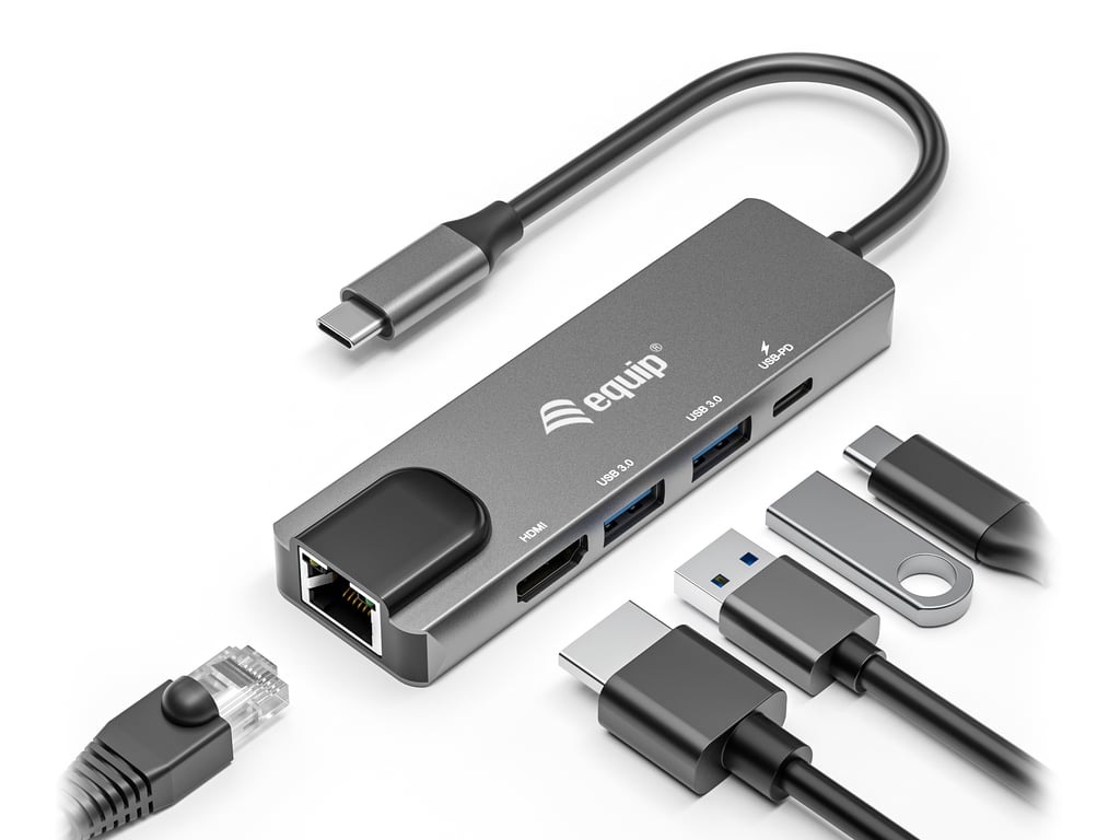 Equip Adaptateur multifonction USB C 5 en 1 HDMI Gigabit LAN USB 3.2 GEN1 USB PD Neuf - vue 2