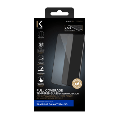 Protection d'écran en verre trempé (60% verre trempé recyclé) pour Samsung Galaxy S24+ 5G, Noir