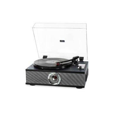 Platine vinyle Halterrego ALL-in-one avec 2 HP intégrés / couvercle,  RMS 2* 8W, 3 vitesses,  lecteur CD, BT IN, Radio FM, Aux IN, RCA out, couleur Noir