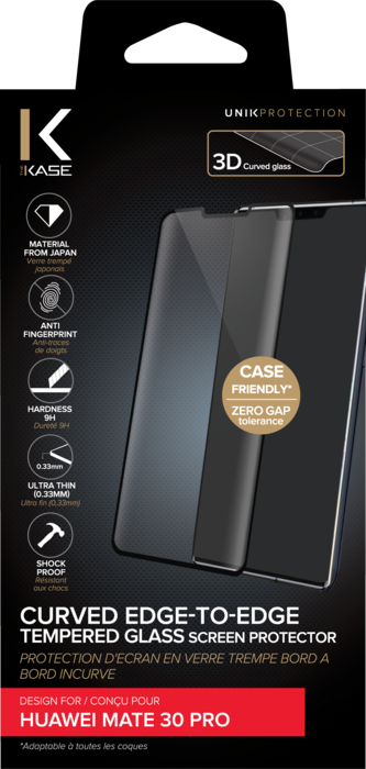 Protection d'écran en verre trempé Bord à Bord Incurvé pour Huawei Mate 30 Pro, Noir