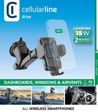 Cellularline Hug Dual Pro - Wireless Smartphones 15W Support voiture électronique pour smartphone avec recharge sans fil