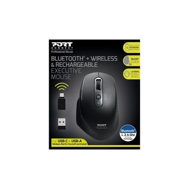 Port Connect Ratón inalámbrico PROFESIONAL BLUETOOTH Y RECARGABLE 2,4 Ghz USB-A/USB-C Negro