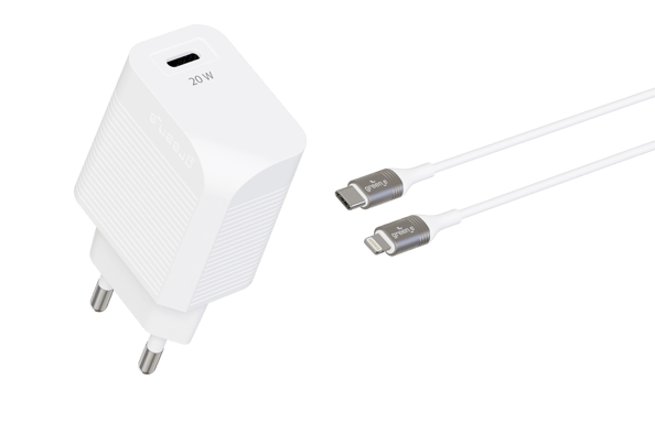 GREEN E - Kit de charge Ecoconçu 20W pour iPhone 12 (Chargeur Lightning vers USB-C + Adaptateur Prise) Fast Charge