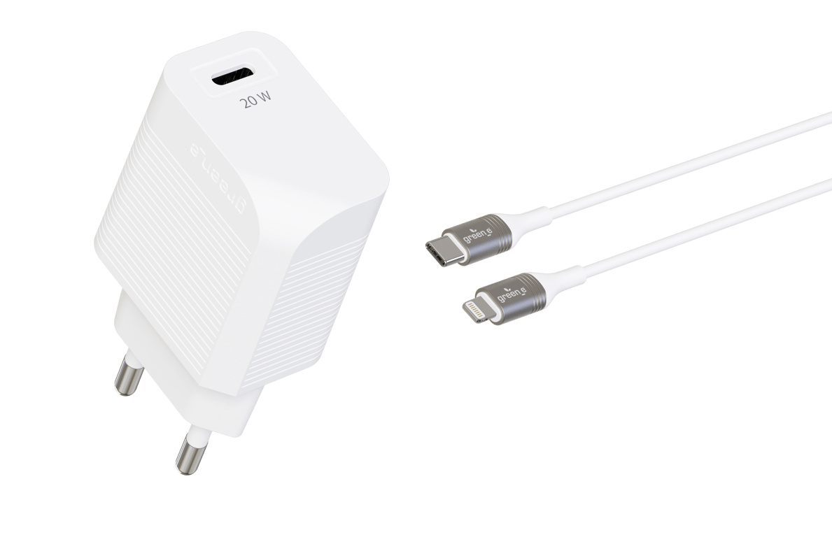 GREEN E - Kit de charge Ecoconçu 20W pour iPhone 12 (Chargeur Lightning  vers USB-C + Adaptateur Prise) Fast Charge - Green_E