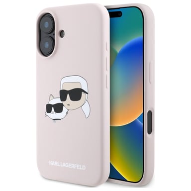 Étui Karl Lagerfeld pour iPhone 16 6.1'' rose étui rigide Silicone Double Heads Print MagSafe