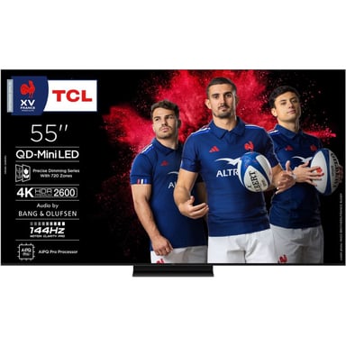 TV QD Mini LED Tcl 55C89K 138 cm 4K UHD 2025 Aluminium brossé