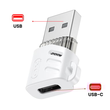 XO Adaptador de carga USB hembra a USB-C macho compacto Blanco