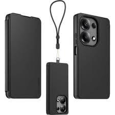 Made For Xiaomi Etui folio noir avec dragonne amovible pour Redmi Note 13 Pro 4G
