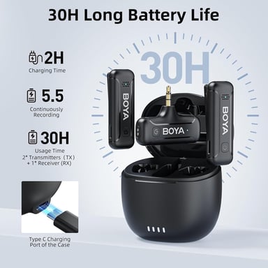 Microfono lavalier wireless BOYA BY-WM3T-M2 con connessione TRS da 3,5 mm per fotocamere DSLR e videocamere