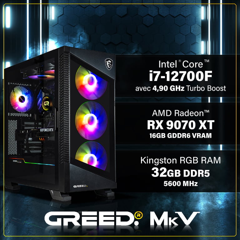 GREED MK5 Gaming PC / Ordinateur Intel Core i7 Nvidia Geforce RTX 5070 12 Go RAM DDR5 Watercool SSD PC Gamer avec WiFi + Windows 11 Pro Neuf - vue 2