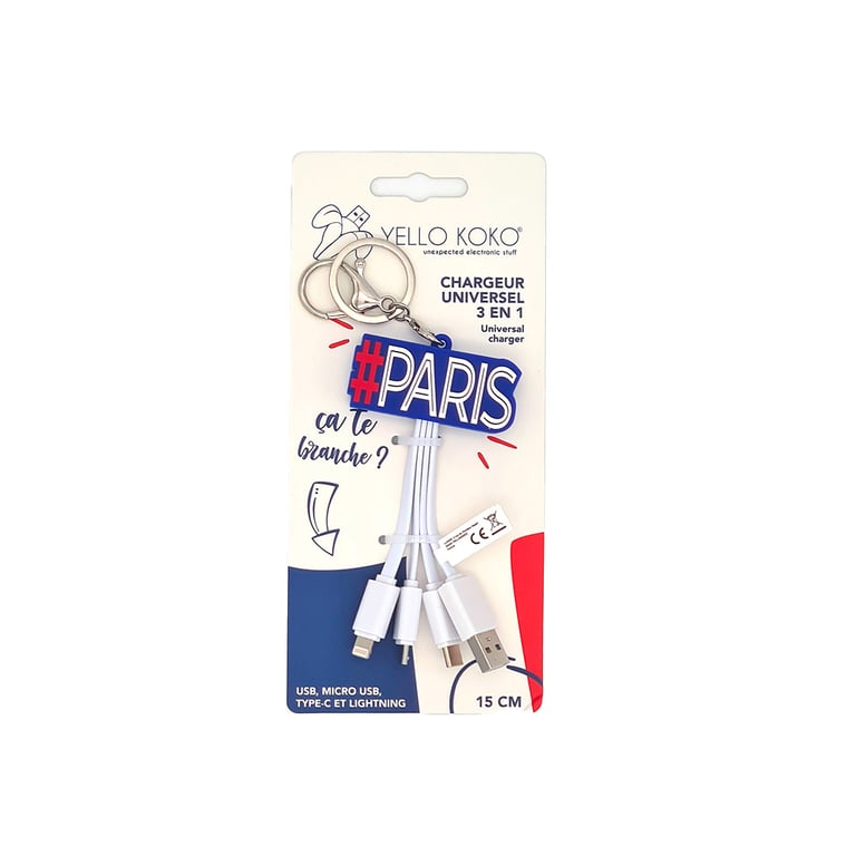 Câble Yello koko 3 en 1 Andy USB A USB C Micro USB et Lightning 15 cm Paris - vue 3