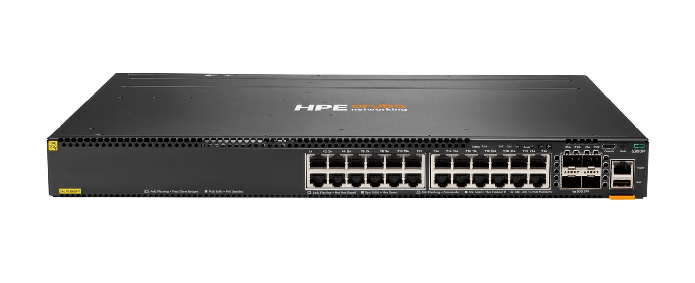 HPE Aruba Networking Aruba 24 port 1GbE Class 4 PoE & 4 port SFP56 Géré L3 Gigabit Ethernet 101001000 Connexion Ethernet supportant 'alimentation via ce port PoE 1U Neuf