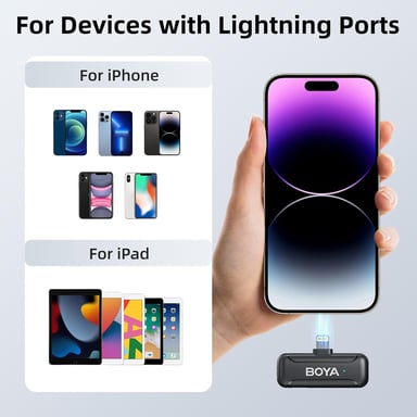 Sistema di microfono wireless BOYA BY-WM3T-D2 per iOS (Lightning) con doppio trasmettitore e raggio di azione di 100m