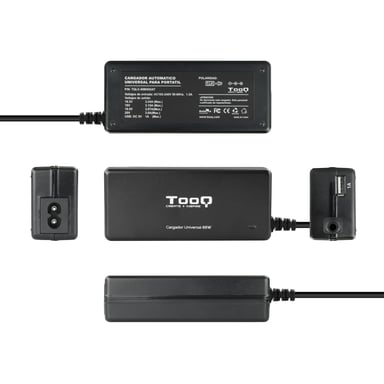 Cargador de Portátil TooQ TQLC-65BS02AT- 65W- Automático- 8 Conectores- Voltaje 18.5-20V- 1 USB