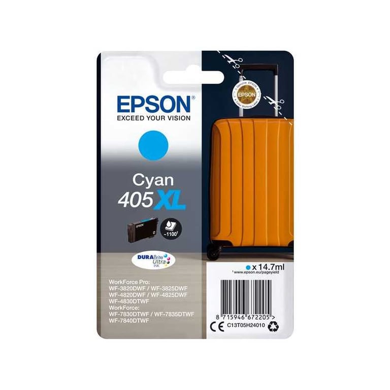 Cartouche d'encre Epson 405 XL Cyan haute capacité DURABrite Ultra 14,7 ml pour WorkForce Pro - Neuf