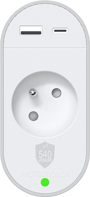 Presa di protezione da sovratensione tipo E 540J con 2 porte USB-A/USB-C PD