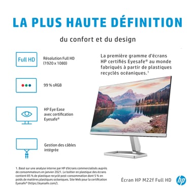 HP M22f 54,6 cm (21.5'') 1920 x 1080 pixels Full HD LCD Noir, Argent