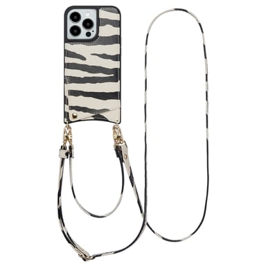 Selencia Coque de télephone Nova avec cordon et porte-cartes pour Apple iPhone 13 Pro - Zazzy Zebra