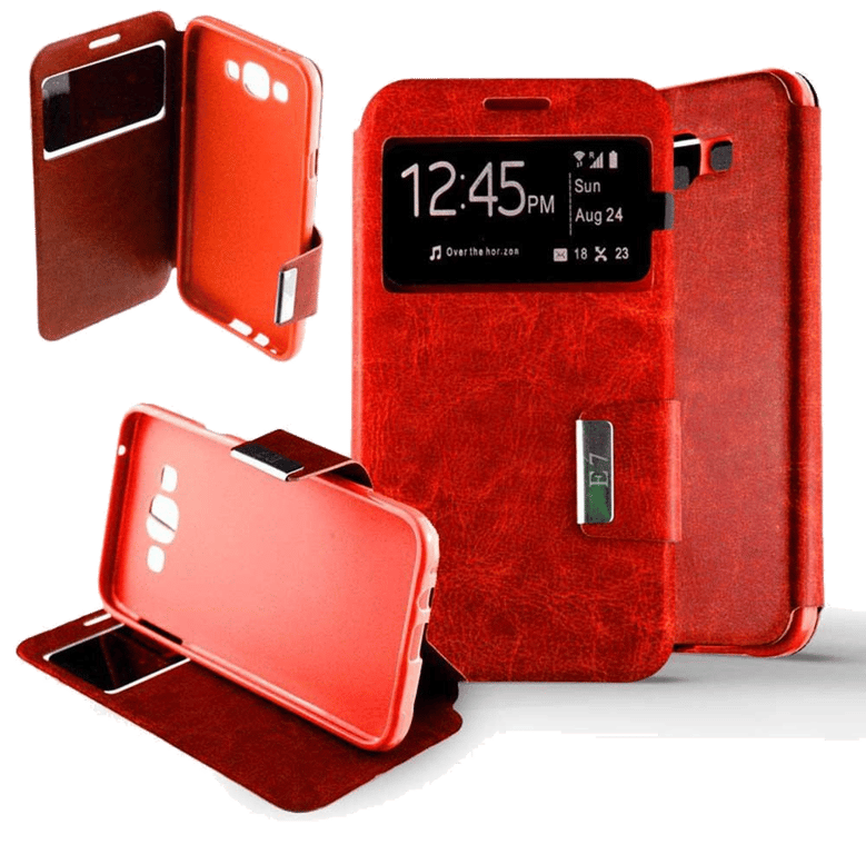 Etui Folio compatible Rouge Samsung Galaxy E7