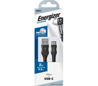 Energizer C520CKBK câble USB USB 2.0 2 m USB A USB C Noir, Argent