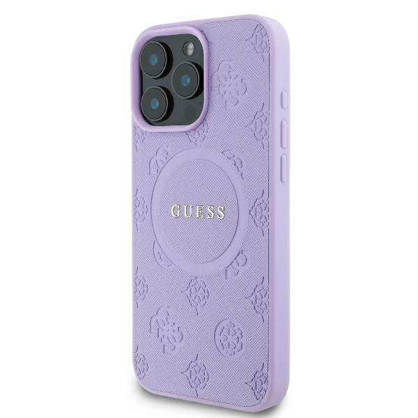 Guess Coque - Saffiano Peony - iPhone 16 Pro Max - Violet - MagSafe - Semi-rigide