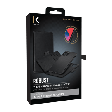 Robusta funda y carcasa magnética 2 en 1 para Apple iPhone 12/12 Pro, negro ónix