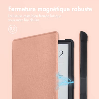 imoshion Étui de liseuse portefeuille Slim Soft pour Pocketbook Touch Lux 5 / HD 3 / Basic Lux 4 / Vivlio Lux 5 - Rose Doré